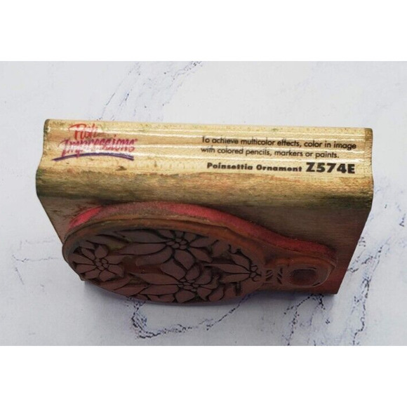 Rubber Stampede Posh Impressions Poinsettia Ornament Wood Mounted Rubber Stamp - Picture 5 of 9